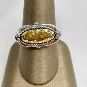 Samuel Benham Bjc Sterling 18k Yellow Gold Hammered Oval Ring Size 9